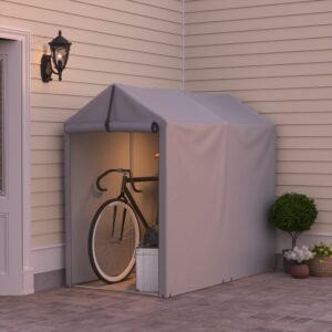 Greesum Outdoor Storage Shed 6 x 3 x 5 ft Canopy Portable Shelter Heavy Duty Carport with Roll-up Zipper Door for Bike, Motorcycle, Garden Storage, Waterproof and UV Resistant, Silver