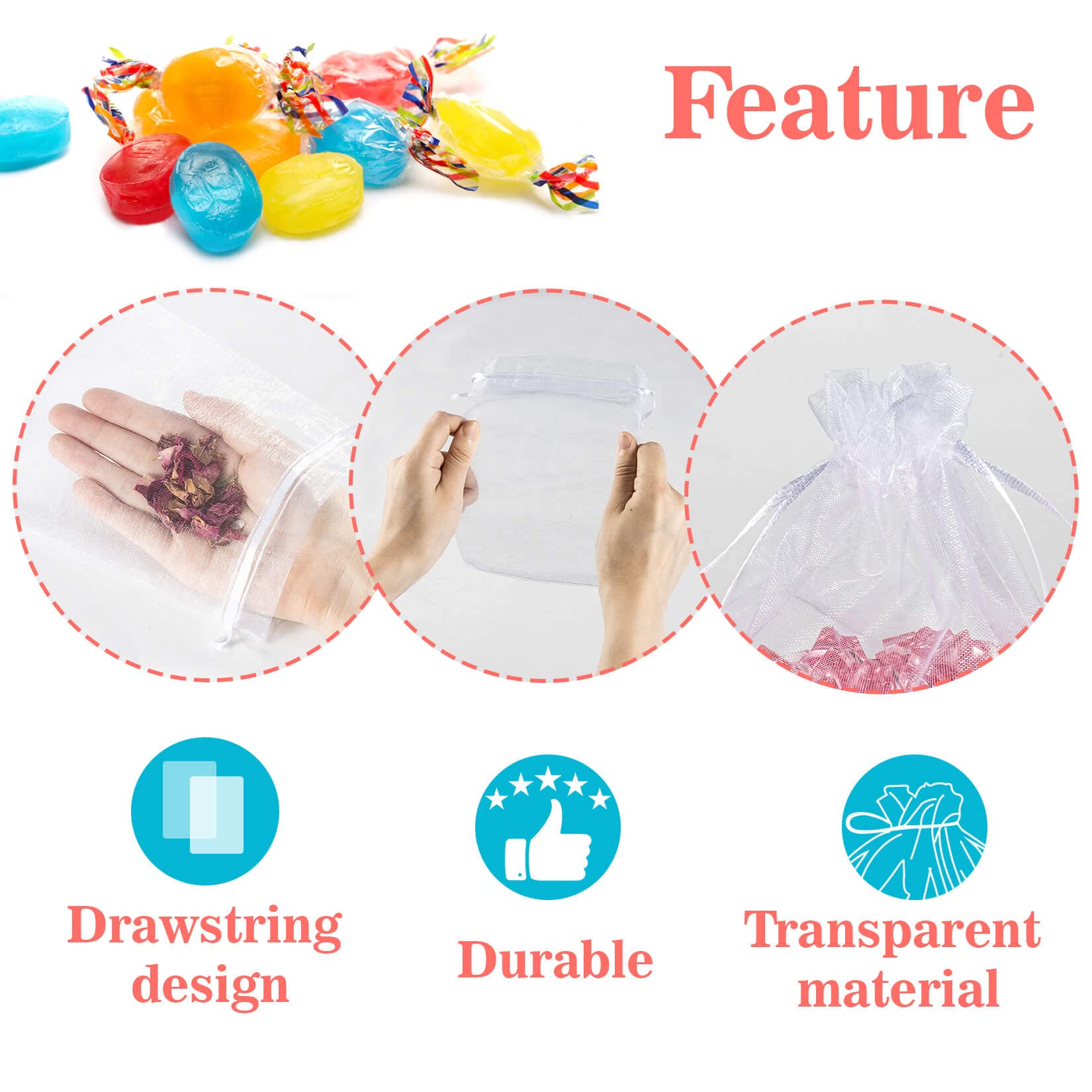 Sukh 100PCS Organza Bags 5x7 - Small Organza Sachet Jewelry Gift Favor Bags Drawstring Mesh Bags Gifts Valentines Wedding Eid Mubarak Halloween Eve Christmas New Year Party Candy Fruit Wrap Bulk White