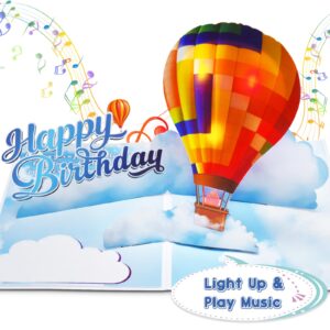 viviken 3d musical birthday card, luminous hot-air balloon pop up birthday cards with light, romantic popup greeting card for women, play happy birthday music for kids, men, mom, dad, grandma, husband