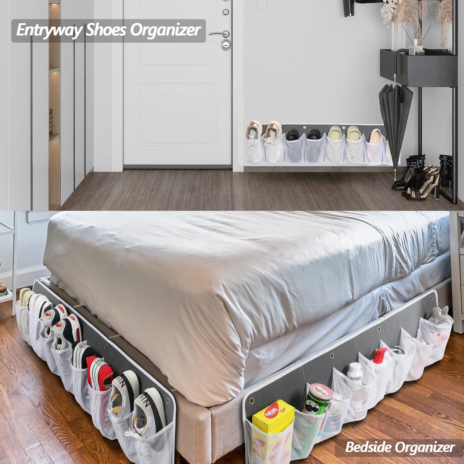 RV Shoe Storage for Bedside - 16 Extra Large Pocket Wall Mounted Entryway Shoes Rack, Bed Hanging Pocket Organizer, Bedside Caddy for Shoes and Tool Accessories,RV & Camper Essentials 2 Pack