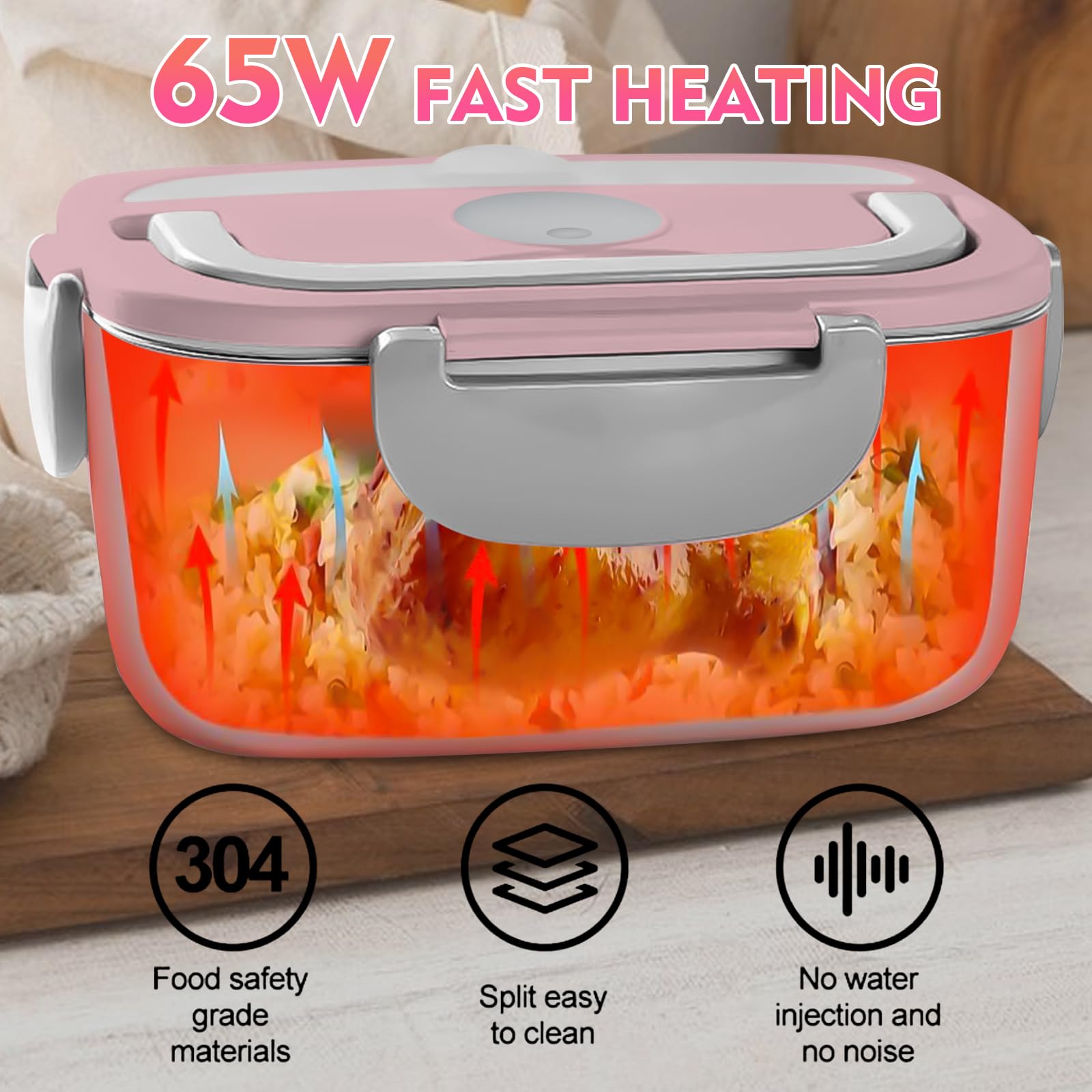 MDHAND Electric Lunch Box Food Heater, 65W Faster Heated Lunch Box, Food Warmer Lunch Box 110V/12V/24V Self Heating Lunch Box for Work/Car/Outdoors, Portable Heated Lunch Box for Adult with Lunch Bag