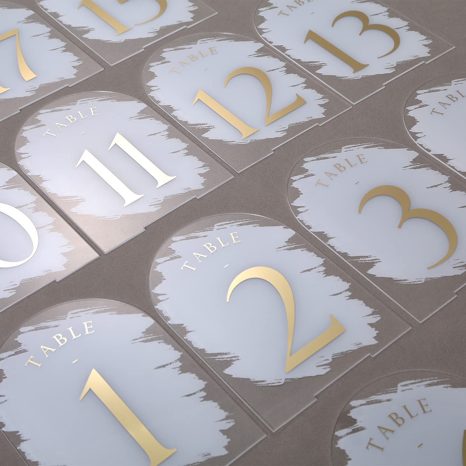 UNIQOOO White Painted Arch Wedding Table Numbers with Stands 1-20, Gold Foil Printed 5x7 Acrylic Signs and Holders, Perfect for Centerpiece, Reception, Decoration, Party, Anniversary, Event