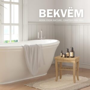 BEKVEM Bamboo Shower Bench, Spa Small Shower Stool for Inside Shower Waterproof, Bathroom Bench Seat with Storage Shelf for Adults Elderly Seniors, Wood Chair for Indoor or Outdoor Use, Natural