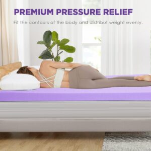 BedsPick Mattress Topper Twin XL Memory Foam, Gel Mattresses Pad Extra Long Twin for Back Pain Relief, 2 Inch Plush College Dorm Bed Cushion for RV, Camp, Couch and Hospital, Purple