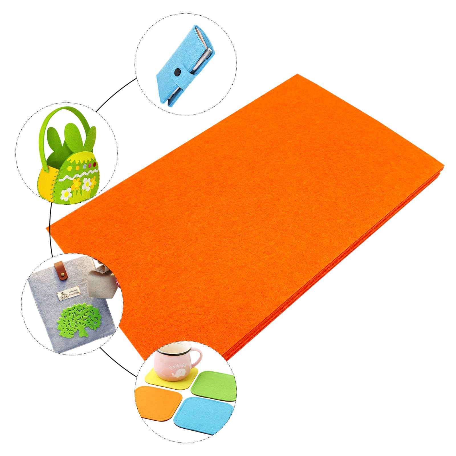 Jtnohx Stiff Felt, 2mm Thick Felt Sheets for Crafts, 8"x12" Hard Felt Fabric Squares 8Pcs for DIY Projects (Orange)