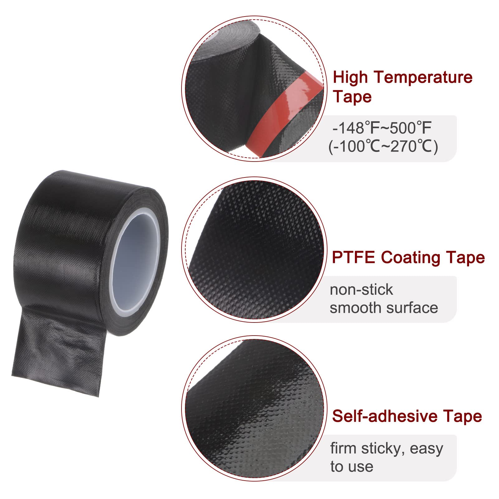 HARFINGTON Fabric PTFE Tape Roll, 1.5" x 33 ft High Temperature PTFE Adhesive Tape 0.13mm Thickness for Vacuum Sealer Machine Hand Impulse Sealers, Black