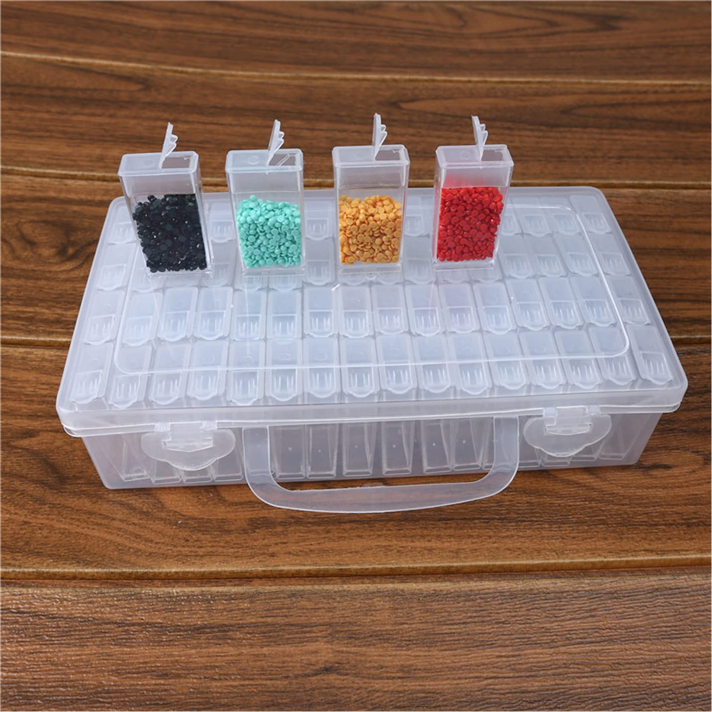 64pcs Grids Bead Organizer and Storage Diamond Painting Containers Portable Plastic Case Box Arts Crafts Storage for Seeds Beads Sewing Cosmetic Nail Glitter Powder Small Parts Rhinestones (Square)