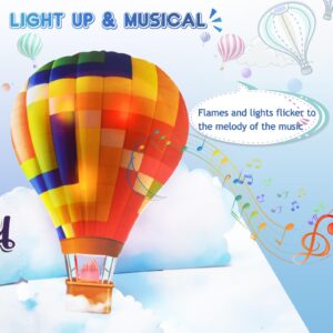 VIVIKEN 3D Musical Birthday Card, Luminous Hot-Air Balloon Pop Up Birthday Cards with Light, Romantic Popup Greeting Card for Women, Play Happy Birthday Music for Kids, Men, Mom, Dad, Grandma, Husband