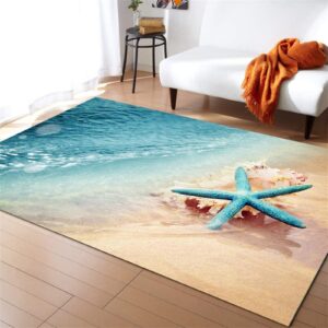 blue ocean area rug,3x5ft tropical ocean beach and sea print non-slip carpet, seaside sea view modern living room decoration rugs, for living room hallway bedroom washable floor mat