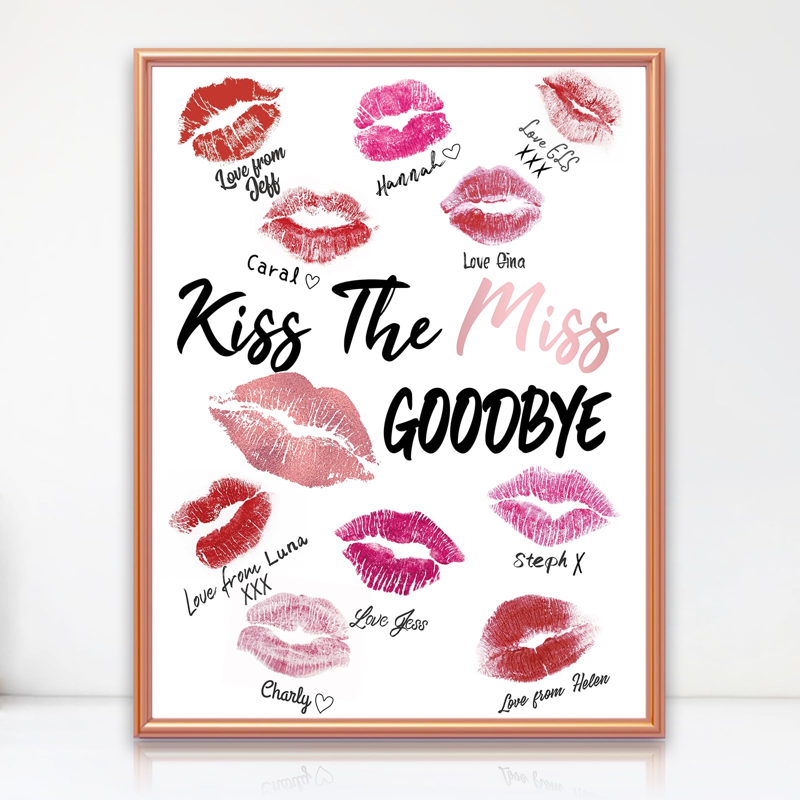 Y_Bong Bachelorette Party Decorations - Framed Kiss The Miss Goodbye Party Decor - 12''X16'' Rose Gold Bridal Shower Centerpiece Hen Night Games Party Supplies Gift