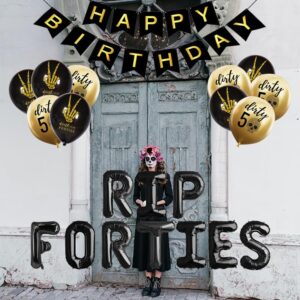 Geloar RIP FORTIES 50th Birthday Party Supplies, RIP FORTIES Balloons Happy Birthday Banner for Death to My Forties 40s RIP Youth Men Dirty 50 Funny 50th Bday Decorations (Gold, RIP FORTIES)