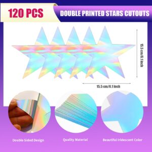 120 Pieces Iridescent Stars Cutouts Double Printed Star Cutouts Aluminum Foil Paper Star Confetti Cutouts 6 Inch Large Glitter Stars Decoration for Bulletin Board Wedding Holographic Party Supplies