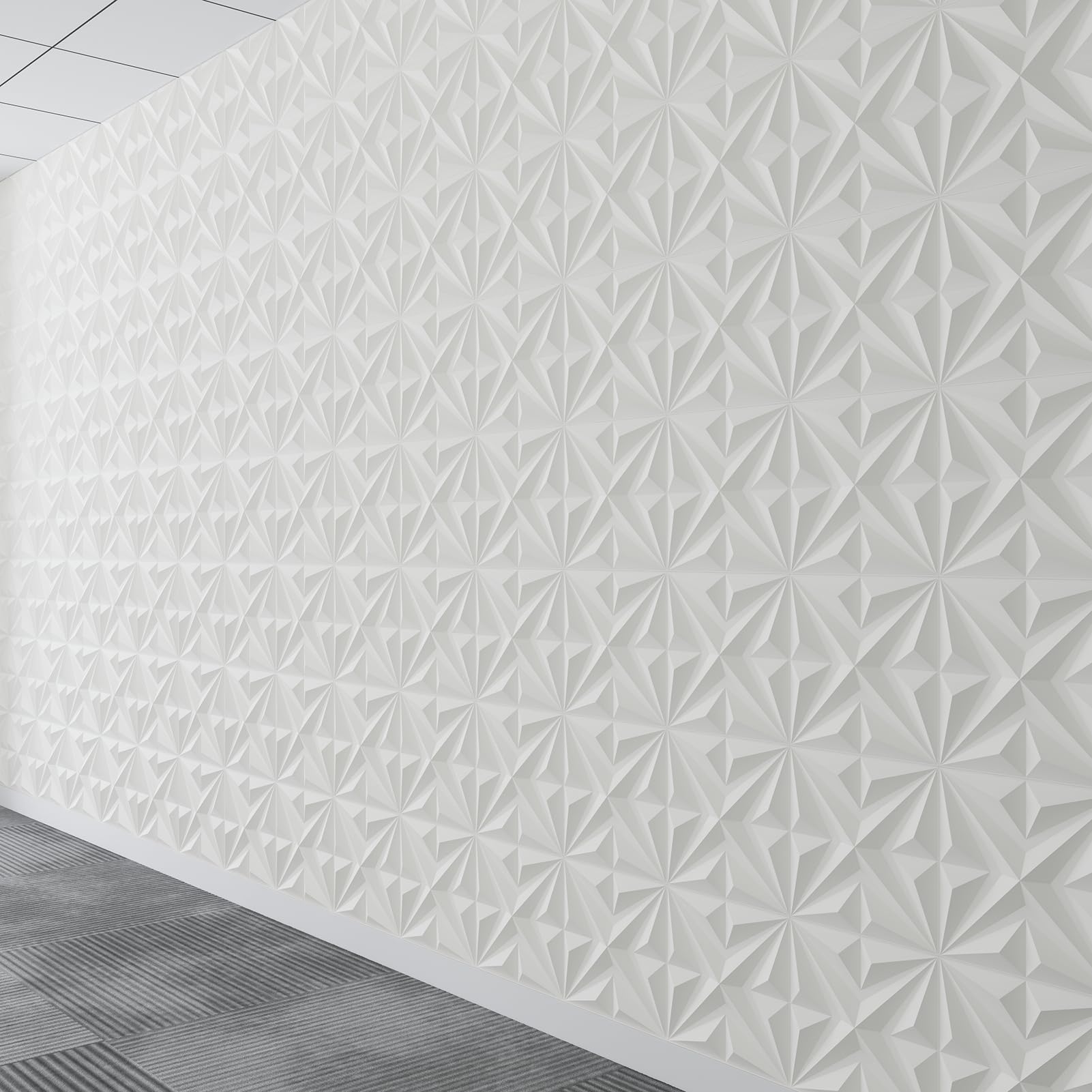 MIX3D Decorative 3D Wall Panels Star Textured PVC Wall Panels for Interior Wall Decor, 12''x12'' White Pack of 33 Tiles Cover 32 Sq. Ft