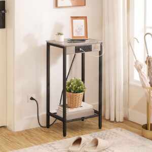 HOOBRO Tall Side Table with Charging Station, 28.7" H Industrial Telephone End Table, Small Entryway Table, Tall Bedside Table for Living Room, Hallway, Bedroom, Office, Greige BG08UDH01