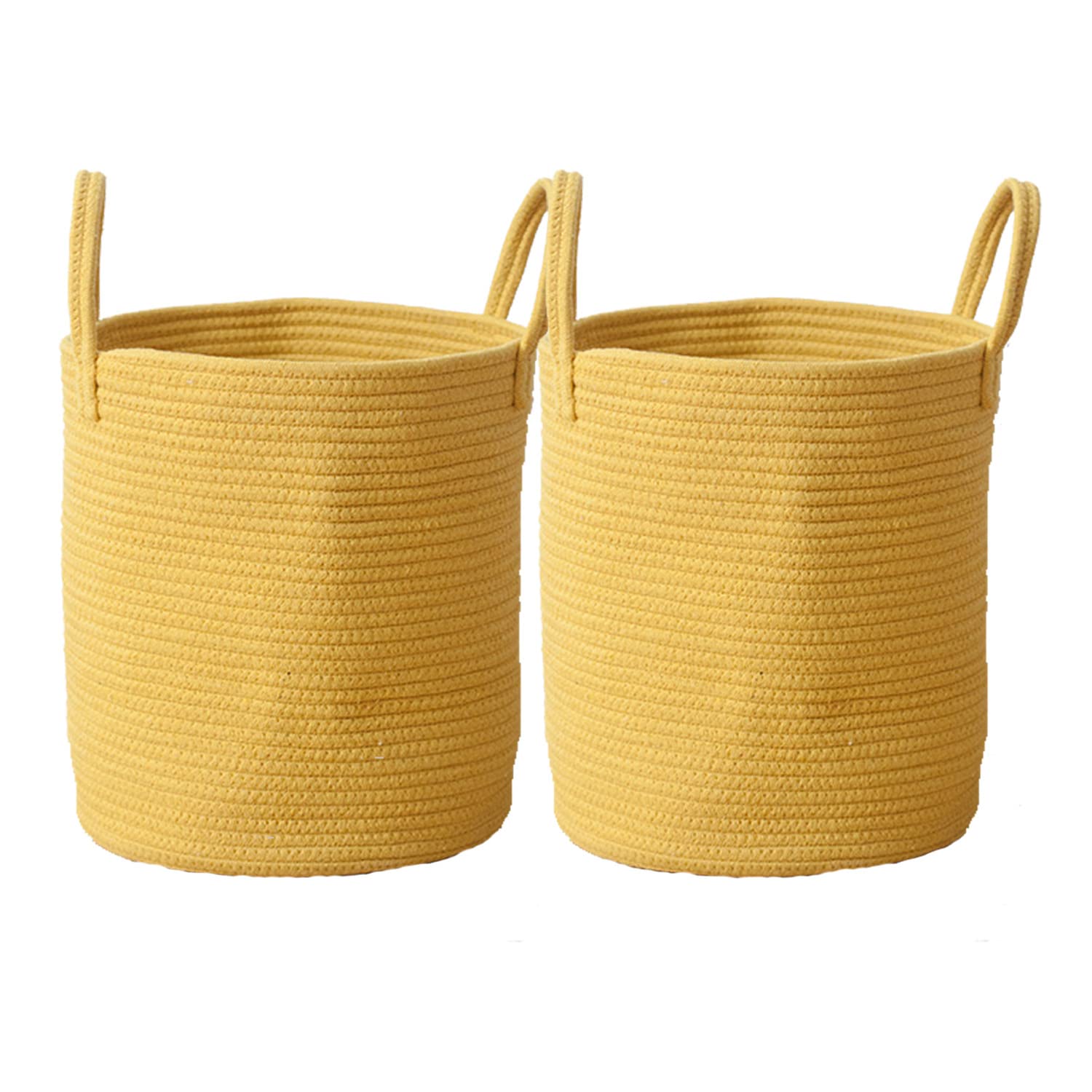 2PCS Laundry Baskets Cotton Rope Woven Storage Baskets Nursery Bins Boxes with Strong Handles Nursery Laundry Basket Kids Toy Hamper Collapsible Laundry Basket