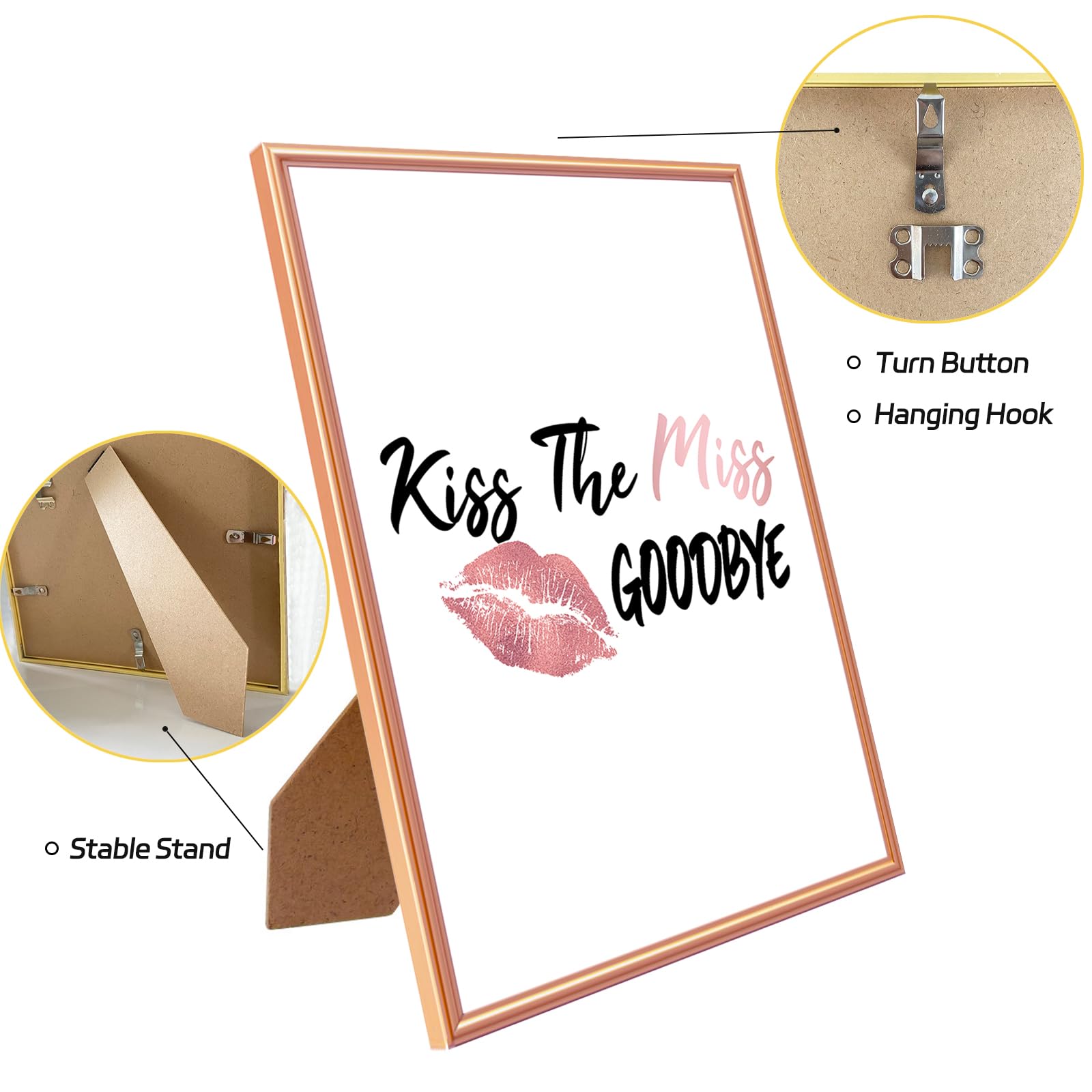 Y_Bong Bachelorette Party Decorations - Framed Kiss The Miss Goodbye Party Decor - 12''X16'' Rose Gold Bridal Shower Centerpiece Hen Night Games Party Supplies Gift