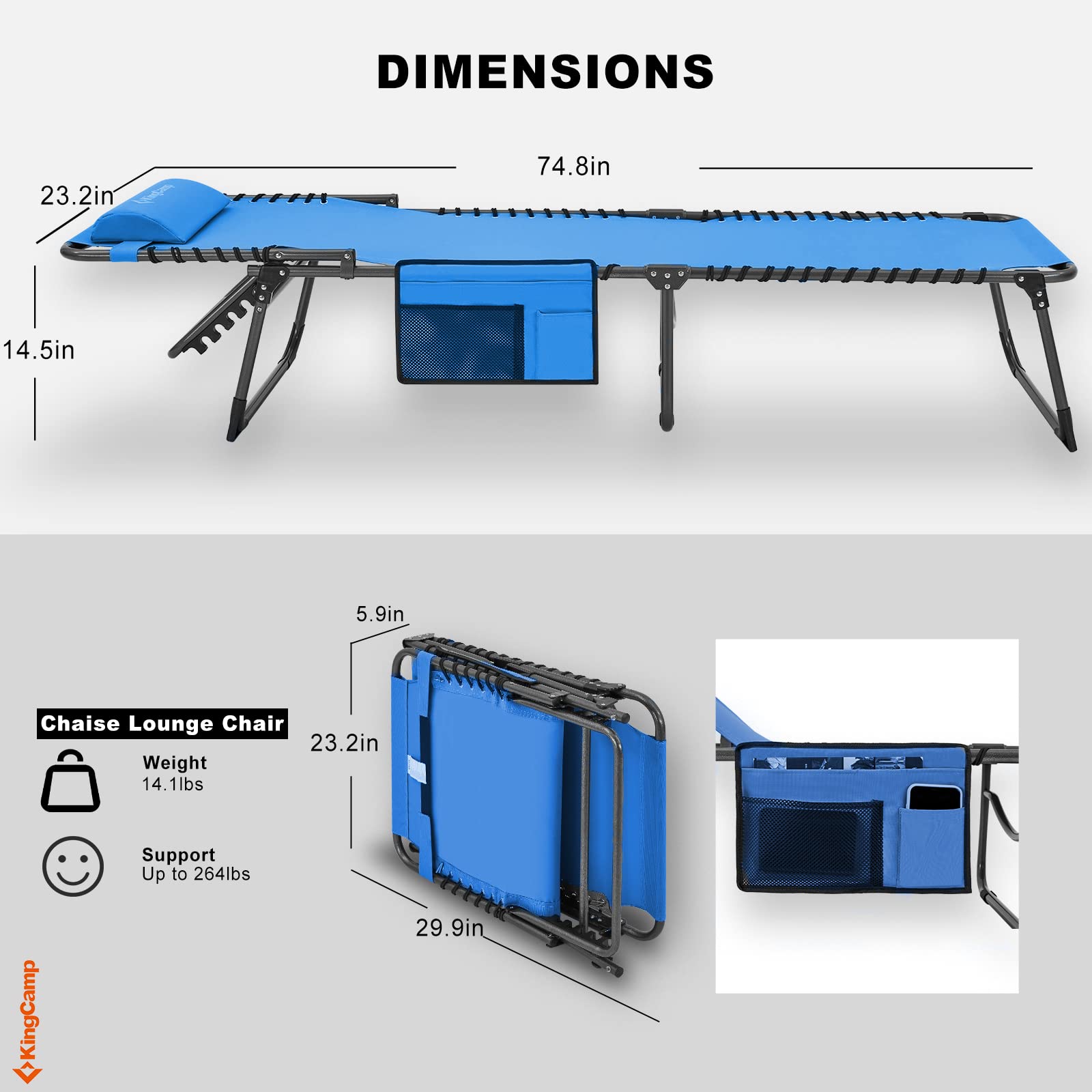 KingCamp KC2029 USVC1 Lounge Chairs, 4.8" x 23.2" x 14.5", Blue-2