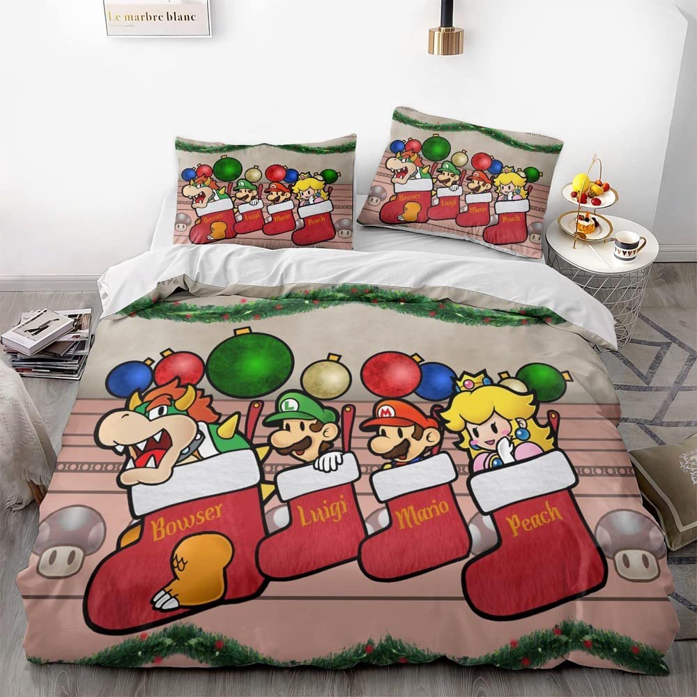 NICHIYOBI Redcap Beard Plumber Bros Game Movie Duvet Cover Set 3D Bedding Comforter Cover 3 Pcs (1 Duvet Cover+2 Pillowcases) Bedding Set (07,Twin-68x86in+20x30in*2)