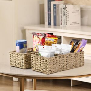 Vagusicc 3-Section Wicker Baskets, Small Baskets for Organizing, Hand-Woven Seagrass Storage Baskets, Toilet Tank Topper Paper Basket, Woven Baskets for Storage, 2-Pack