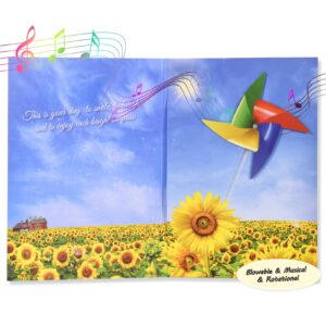 viviken musical birthday card, blowable sunflower rotatable pinwheel happy birthday cards with music and cheers sound, funny greeting cards birthday gifts for kids, women, daughter, mom, grandma,