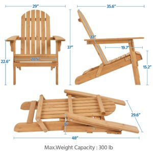 Topeakmart Set of 4 Folding Adirondack Chair Outdoor Weather Resistant Chairs for Patio Deck Garden, Backyard Deck, Fire Pit, Honey Brown