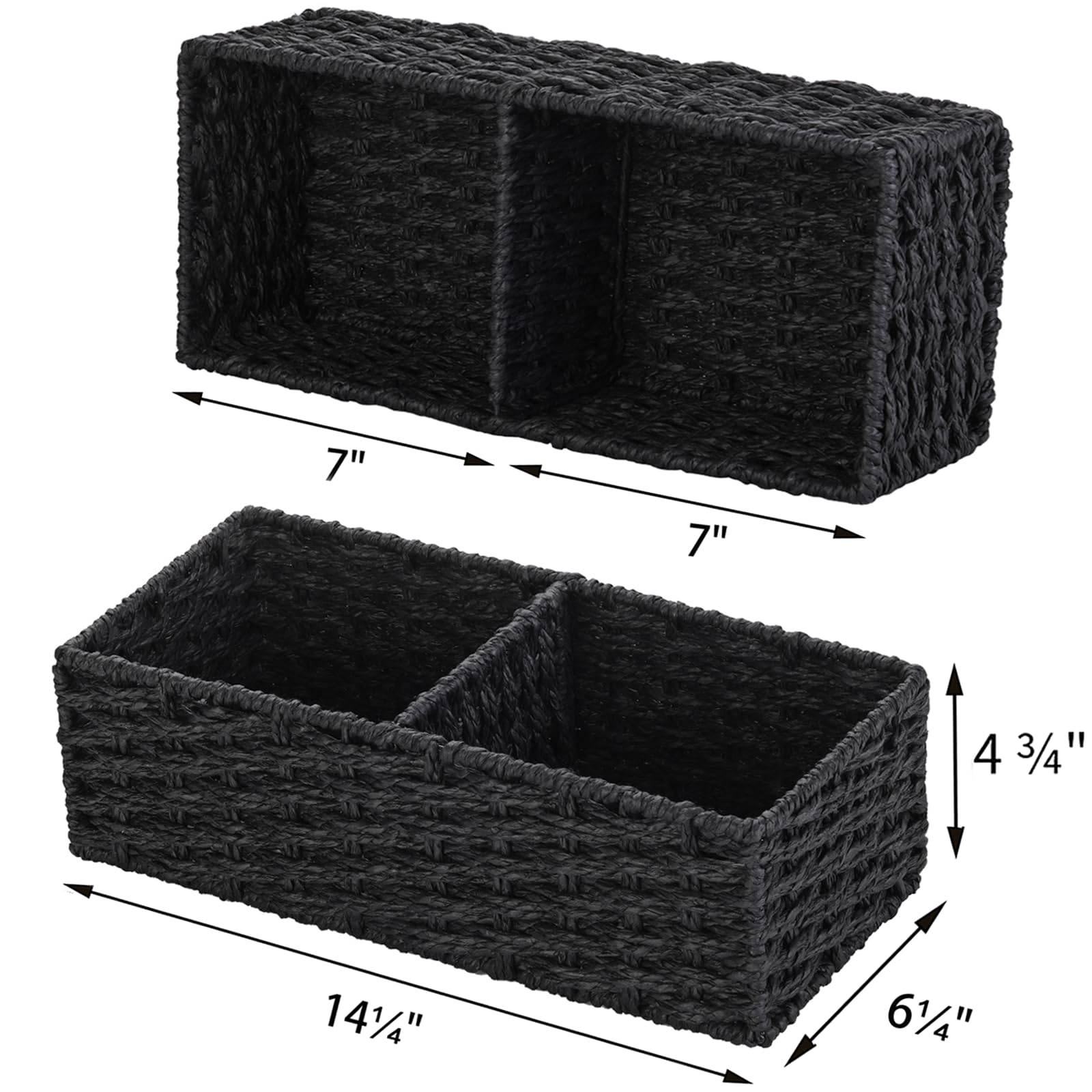 Vagusicc 2-Section Wicker Storage Basket, Hand-Woven Paper Rope Wicker Baskets, Toilet Tank Basket, Baskets for Organizing, 2-Pack, Black