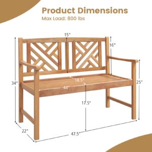 Tangkula Patio Acacia Wood Bench, 2-Person Outdoor Loveseat Chair, Cozy Armrest & Backrest, Sturdy Acacia Wood Frame, Outdoor Slatted Seating Bench for Backyard, Garden, 800 lbs Max Load