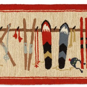 Chandler 4 Corners Artist-Designed Ski Rack Hand-Hooked Wool Accent Rug (24 in x 36 in) Winter Rug for Entryways, Hallways, Living Rooms - Easy Care & Low Maintenance - Frosty, Winter & Ski Rug