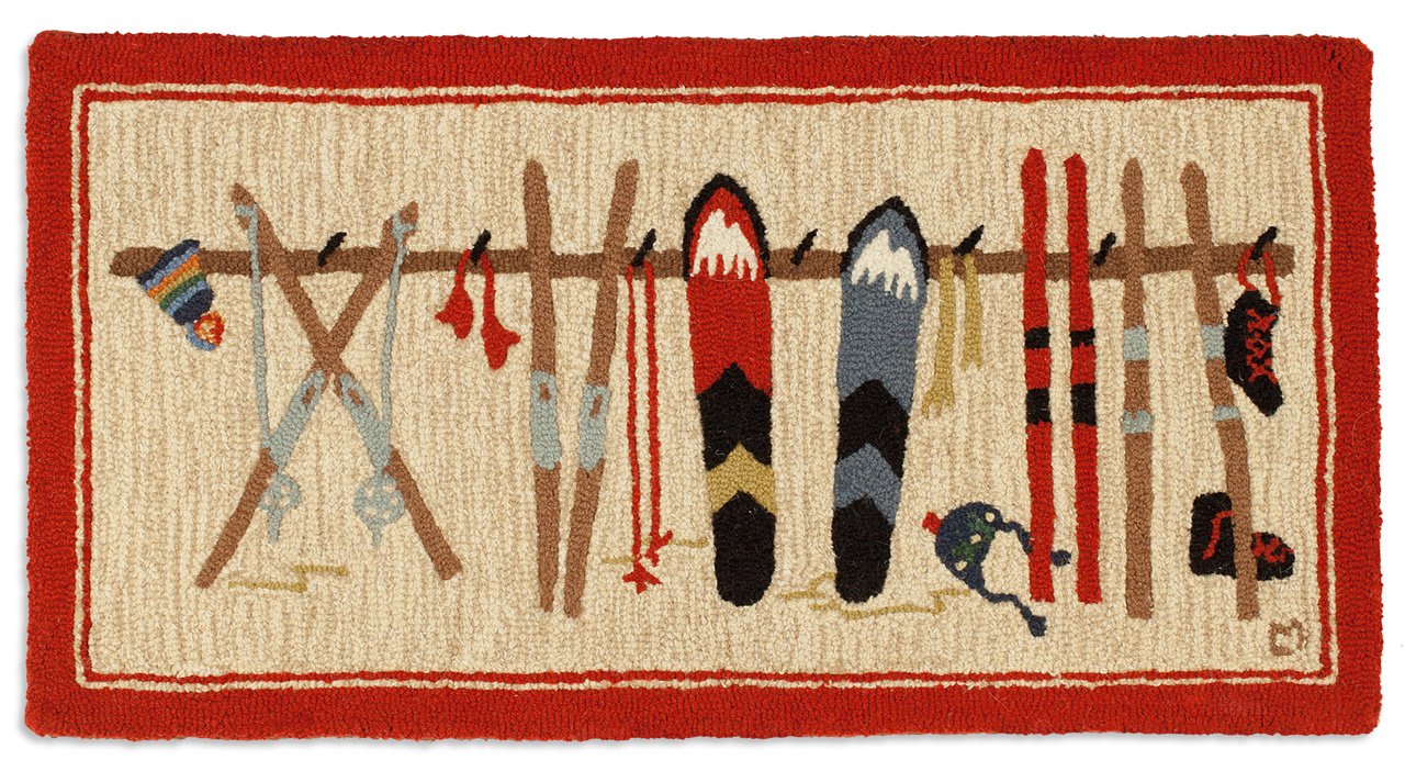 Chandler 4 Corners Artist-Designed Ski Rack Hand-Hooked Wool Accent Rug (24 in x 36 in) Winter Rug for Entryways, Hallways, Living Rooms - Easy Care & Low Maintenance - Frosty, Winter & Ski Rug