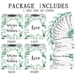 Advice and Wishes Cards for Newlyweds, Bridal Shower Game, 50 Pieces Green Themed Advice Cards with Holder Box for Bridal Shower, Meaningful Wedding Party Activity-13