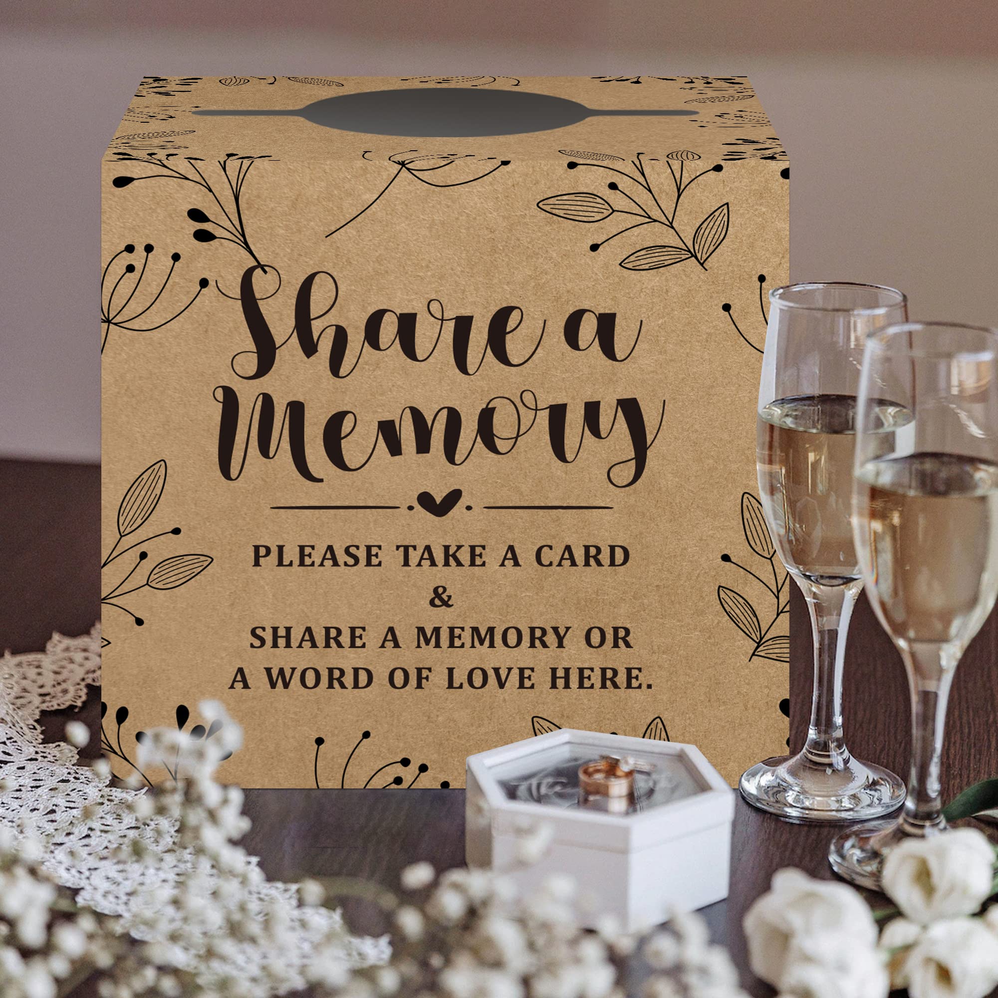 Memory Cards for Collections of Life, Kraft Share a Memory Cards with Box, Memory Cards Box for Guest Card Ideas Funeral Graduation Wedding Bridal Shower Baby Shower Birthday Anniversary Retirement