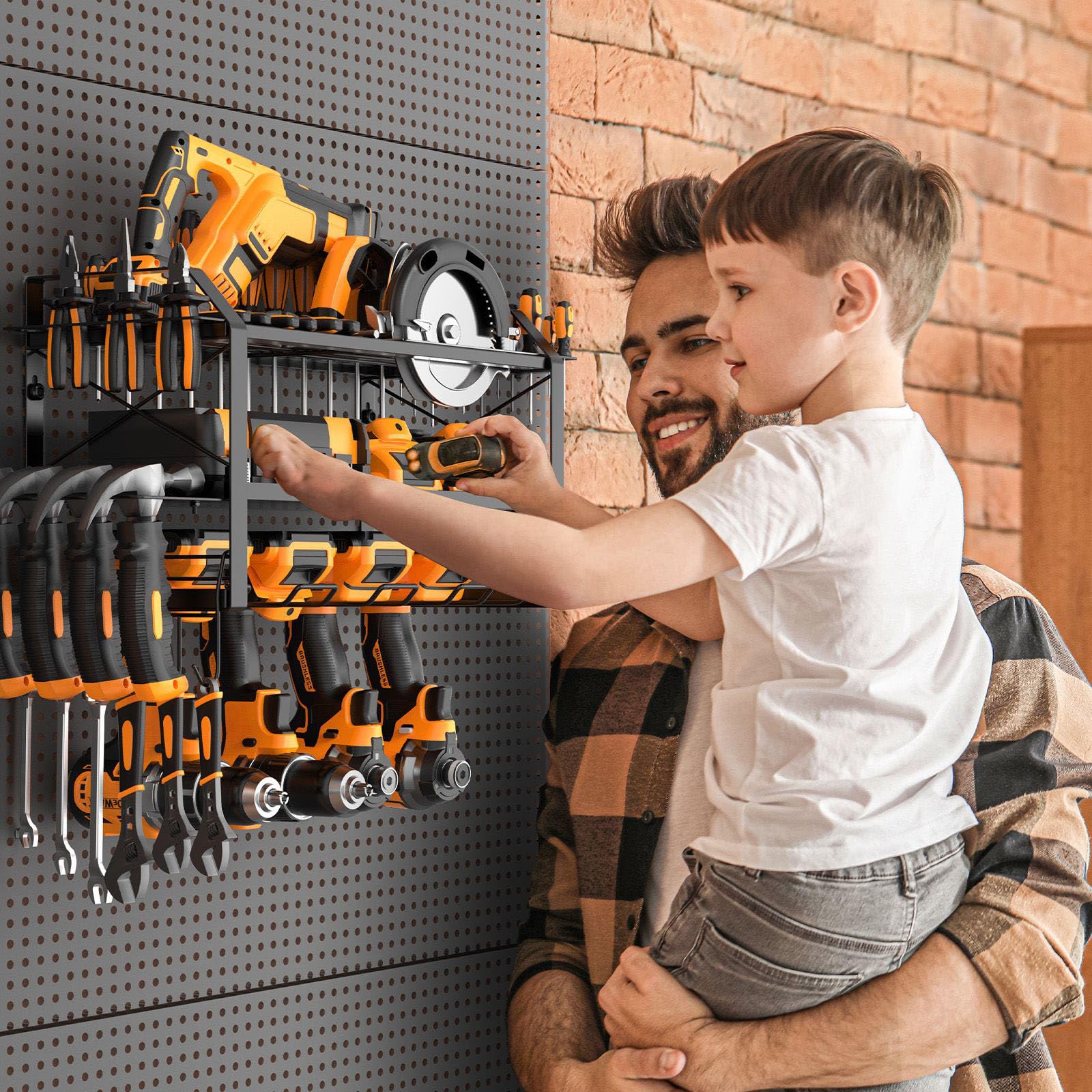 Bovkeoy Power Tool Organizer Wall Mount for Tool Storgae, 3 Layers Drill Holder Tool Organizers and Storage for Garage Organization Utility Rack with Screwdriver Holder/Plier Holder/Hammer Holder