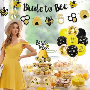 Bride to Bee Bridal Shower Decorations - Bride to Bee Banner Cake & Cupcake Topper, Black and Yellow Confetti Balloons, Garland for Bee Themed Bachelorette, Engagement, Wedding Party Supplies