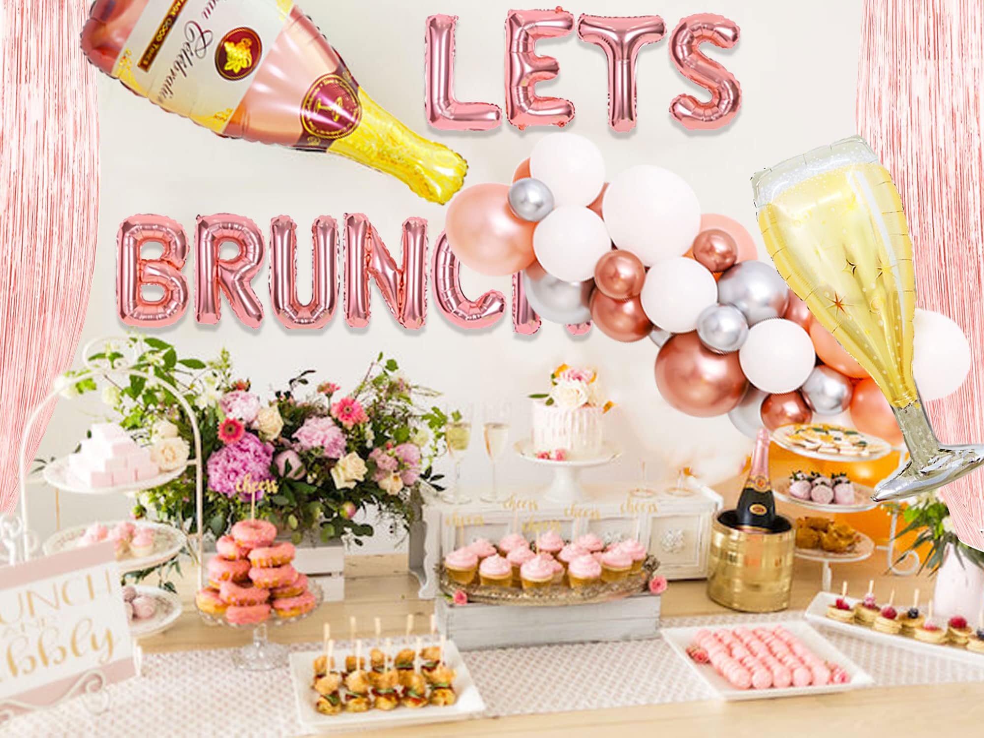 LaVenty 43 PCS Lets Brunch Decoration Brunch and Bubbly Bridal Shower Decoration Lets Brunch Sign Banner Floral Bridal Shower Decoration