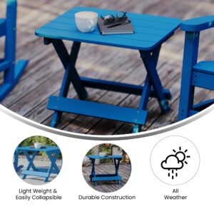 Flash Furniture Halifax Outdoor Folding Side Table, Portable All-Weather HDPE Adirondack Side Table, Blue