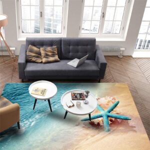 Blue Ocean Area Rug,3x5ft Tropical Ocean Beach and Sea Print Non-Slip Carpet, Seaside Sea View Modern Living Room Decoration Rugs, for Living Room Hallway Bedroom Washable Floor Mat