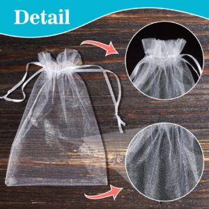 Sukh 100PCS Organza Bags 5x7 - Small Organza Sachet Jewelry Gift Favor Bags Drawstring Mesh Bags Gifts Valentines Wedding Eid Mubarak Halloween Eve Christmas New Year Party Candy Fruit Wrap Bulk White