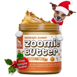 zoomie butter original all natural dog peanut butter spread. human grade, healthy dog treat/dog food. peanuts & honey for puppy training, behavior aid, pet enrichment toys, grown & made in usa