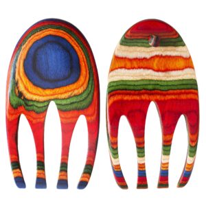 Baltique Marrakesh Collection Salad Hands Serving Utensil Set, Colorful Wooden Salad Servers