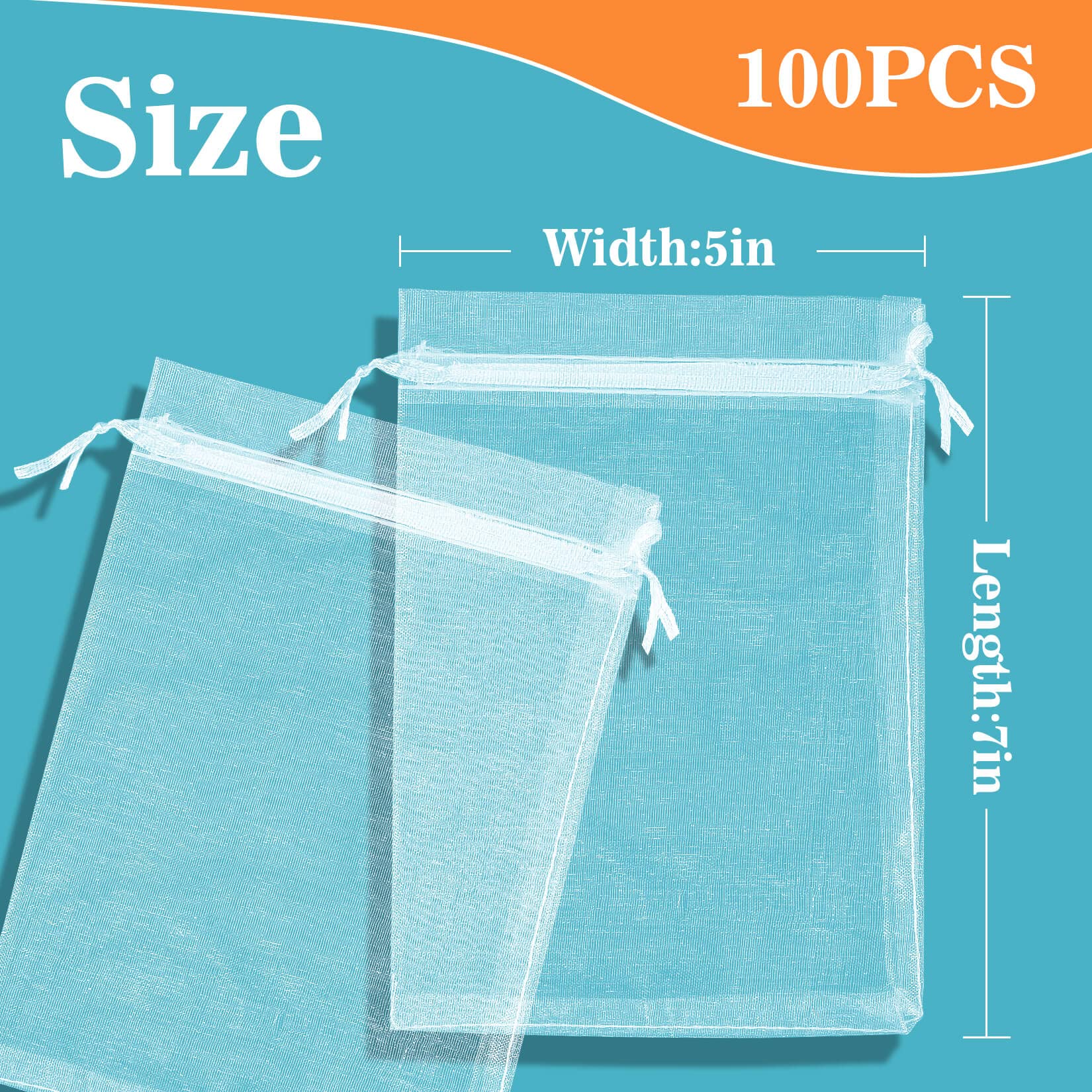 Sukh 100PCS Organza Bags 5x7 - Small Organza Sachet Jewelry Gift Favor Bags Drawstring Mesh Bags Gifts Valentines Wedding Eid Mubarak Halloween Eve Christmas New Year Party Candy Fruit Wrap Bulk White