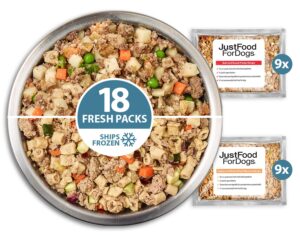 justfoodfordogs frozen fresh dog food topper, variety pack, beef & turkey human grade dog food recipes, 5.5 oz (pack of 18)