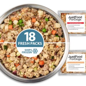 JustFoodForDogs Frozen Fresh Dog Food Topper, Variety Pack, Beef & Turkey Human Grade Dog Food Recipes, 5.5 oz (Pack of 18)