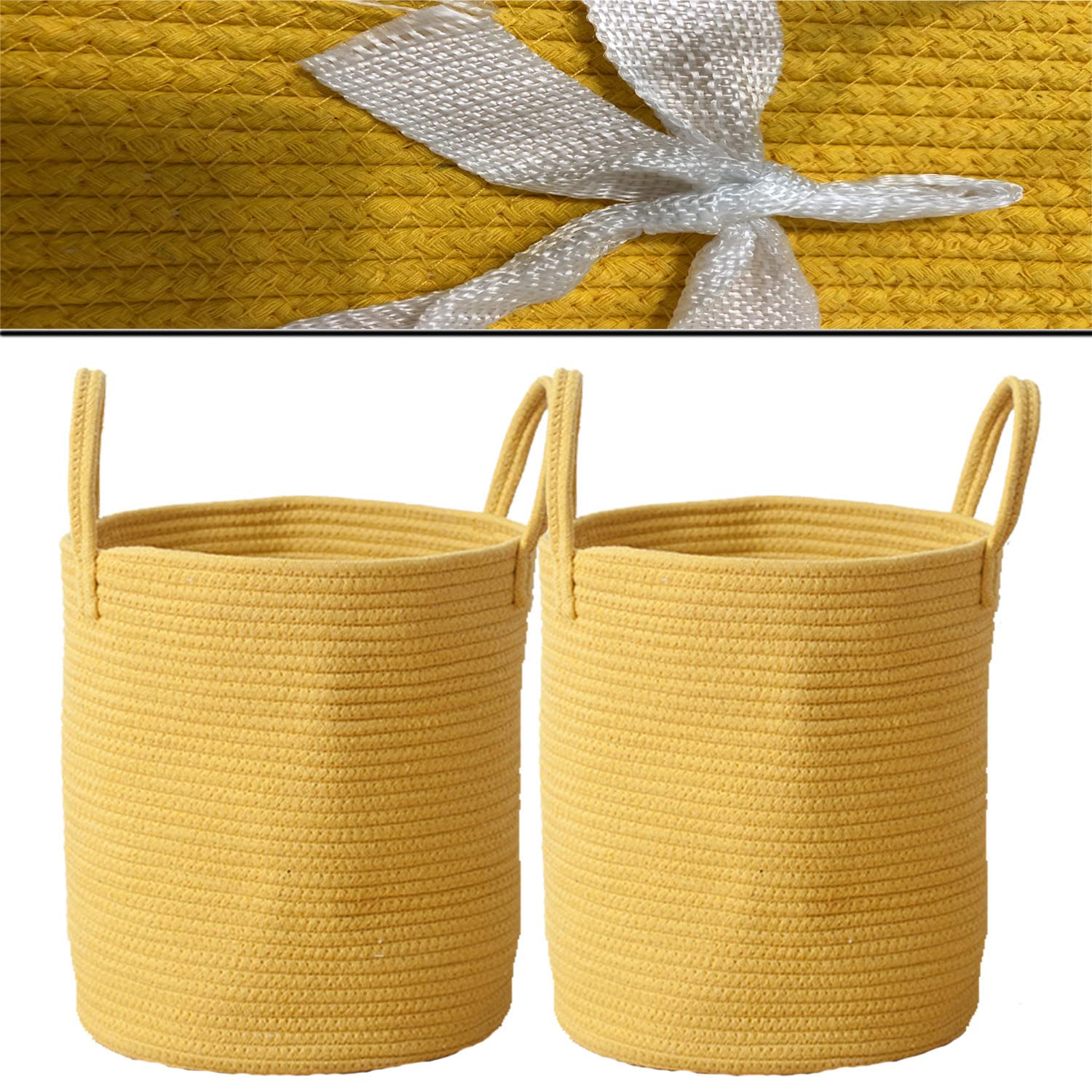 2PCS Laundry Baskets Cotton Rope Woven Storage Baskets Nursery Bins Boxes with Strong Handles Nursery Laundry Basket Kids Toy Hamper Collapsible Laundry Basket