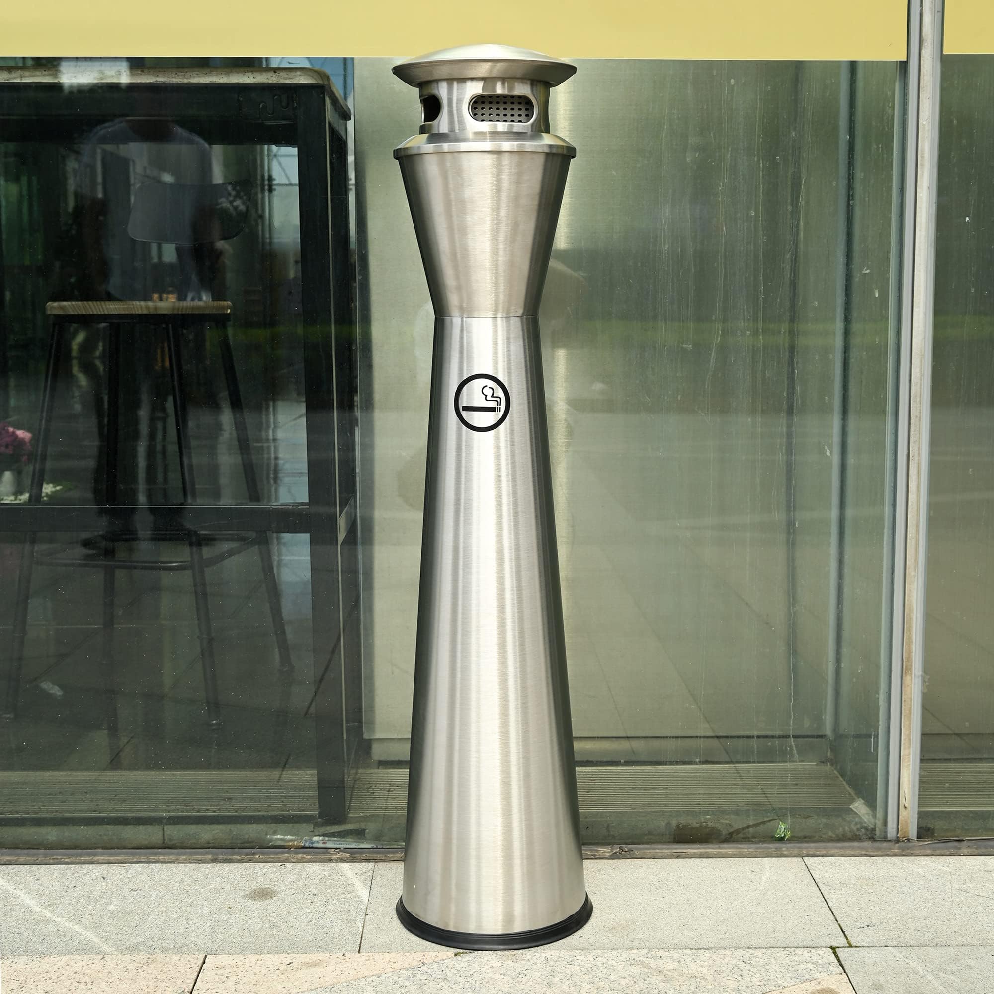 AIWFL Stainless Steel Butt Receptacle Outdoor Trash Can with Lid, Floor Standing Garbage Ash Bin Waste Container Trash Receptacle for Patio Shopping Center Office and Hotel