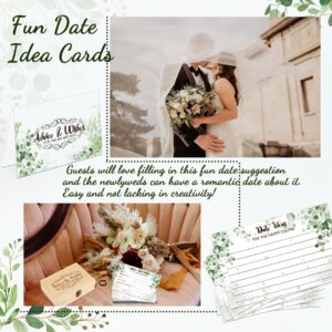 1DFAUL 60Pcs Bridal Shower Advice Cards, Greenery Advice and Wishes for the Mr and Mrs, Advice Cards for Bride and Groom Wood Box Kit for Bridal Shower Games Wedding Decorations