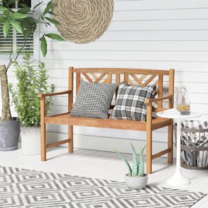 Tangkula Patio Acacia Wood Bench, 2-Person Outdoor Loveseat Chair, Cozy Armrest & Backrest, Sturdy Acacia Wood Frame, Outdoor Slatted Seating Bench for Backyard, Garden, 800 lbs Max Load