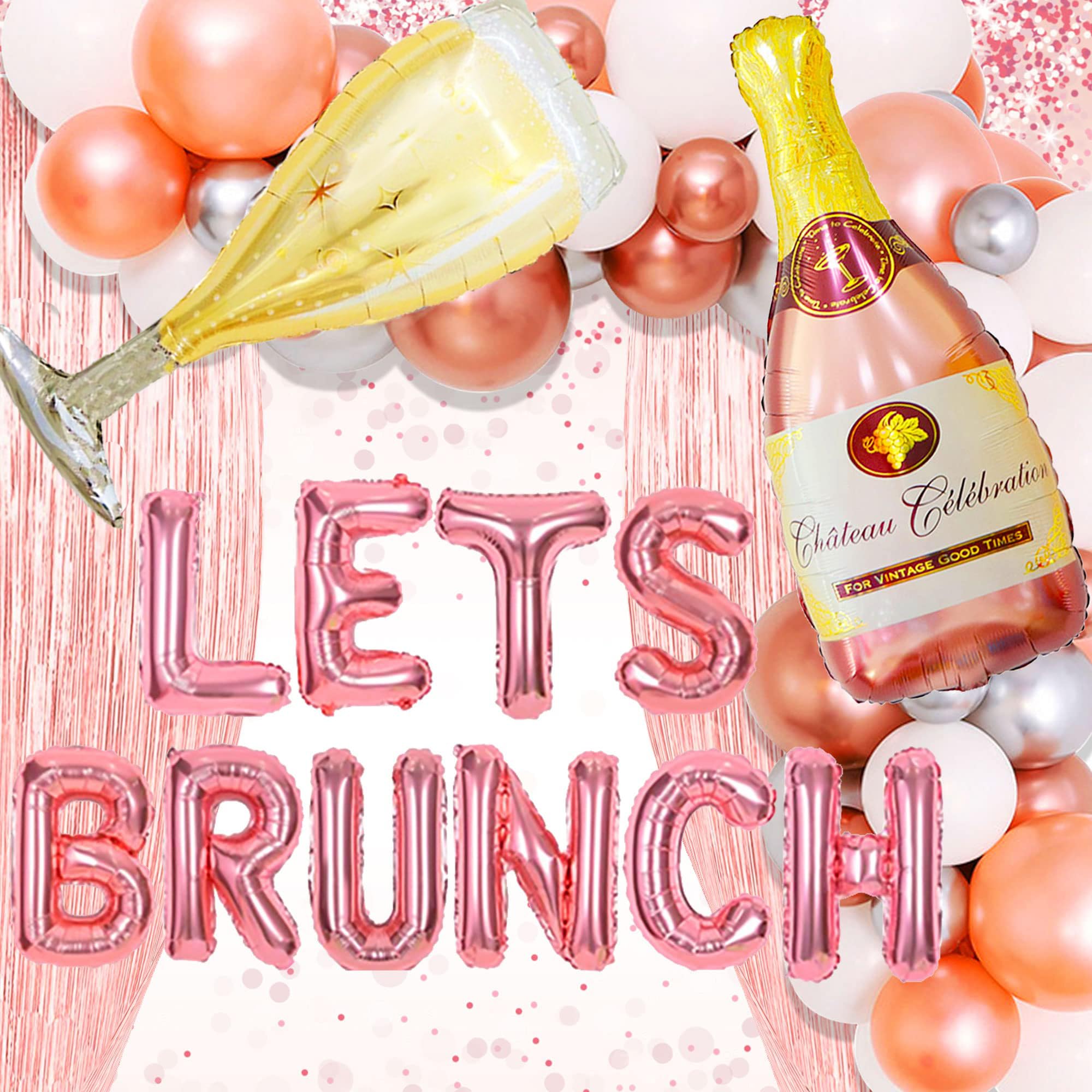 LaVenty 43 PCS Lets Brunch Decoration Brunch and Bubbly Bridal Shower Decoration Lets Brunch Sign Banner Floral Bridal Shower Decoration