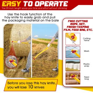 G GREENLY-AG 29" Hay Knife with 20 Blades, Net Wrap & Baling Twine Cutter, Hay Hooks, for Effortless Round Hay Bale Handling on Farms