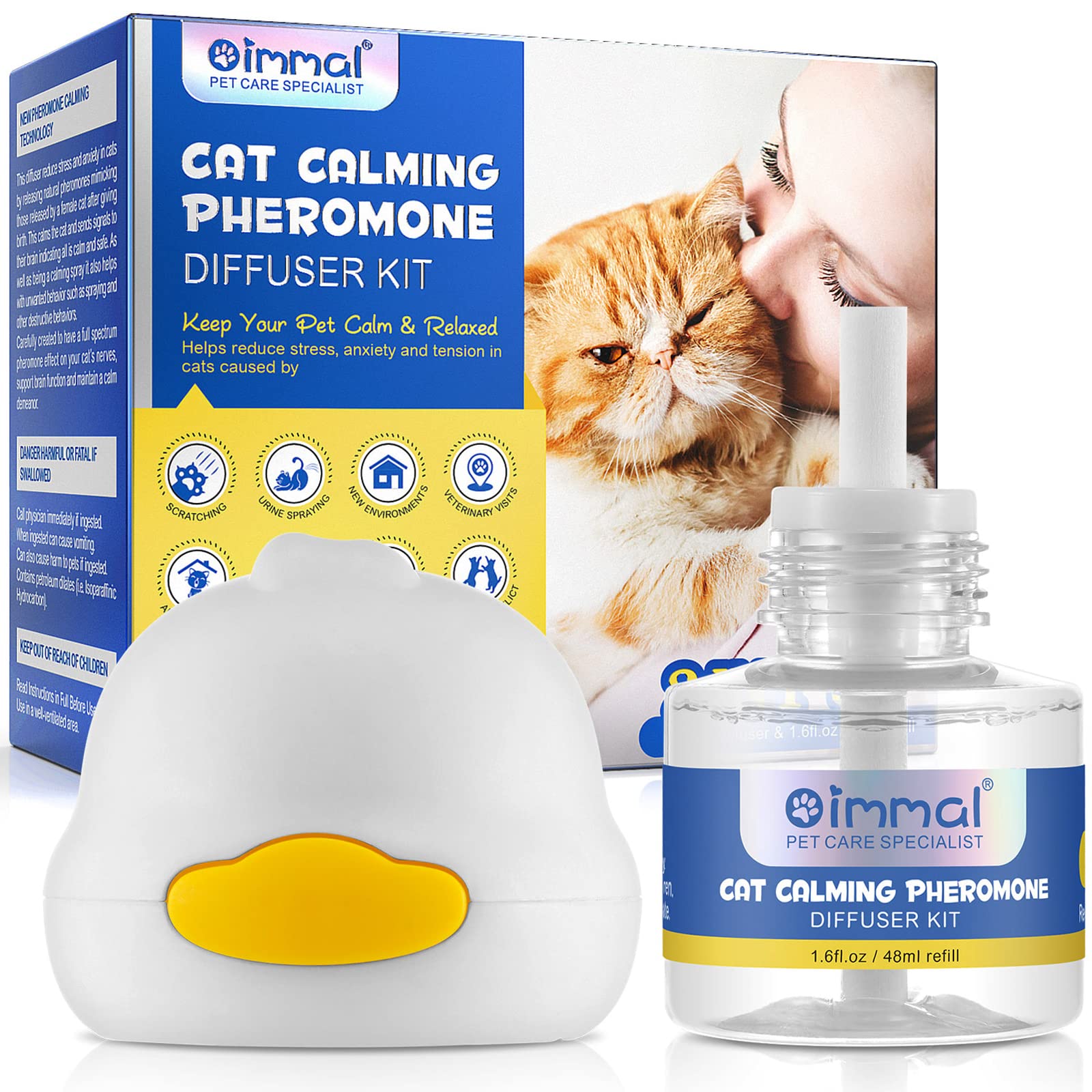 Calming Diffuser for Cat, 2-in-1 Cat Anxiety Relief Refill, Cat Pheromone Diffuser Plug-in, Pheromone Diffuser to Reduce Cat Stress, Spraying & Scratching(1x48ml Refill)