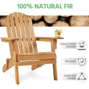 Topeakmart Set of 4 Folding Adirondack Chair Outdoor Weather Resistant Chairs for Patio Deck Garden, Backyard Deck, Fire Pit, Honey Brown